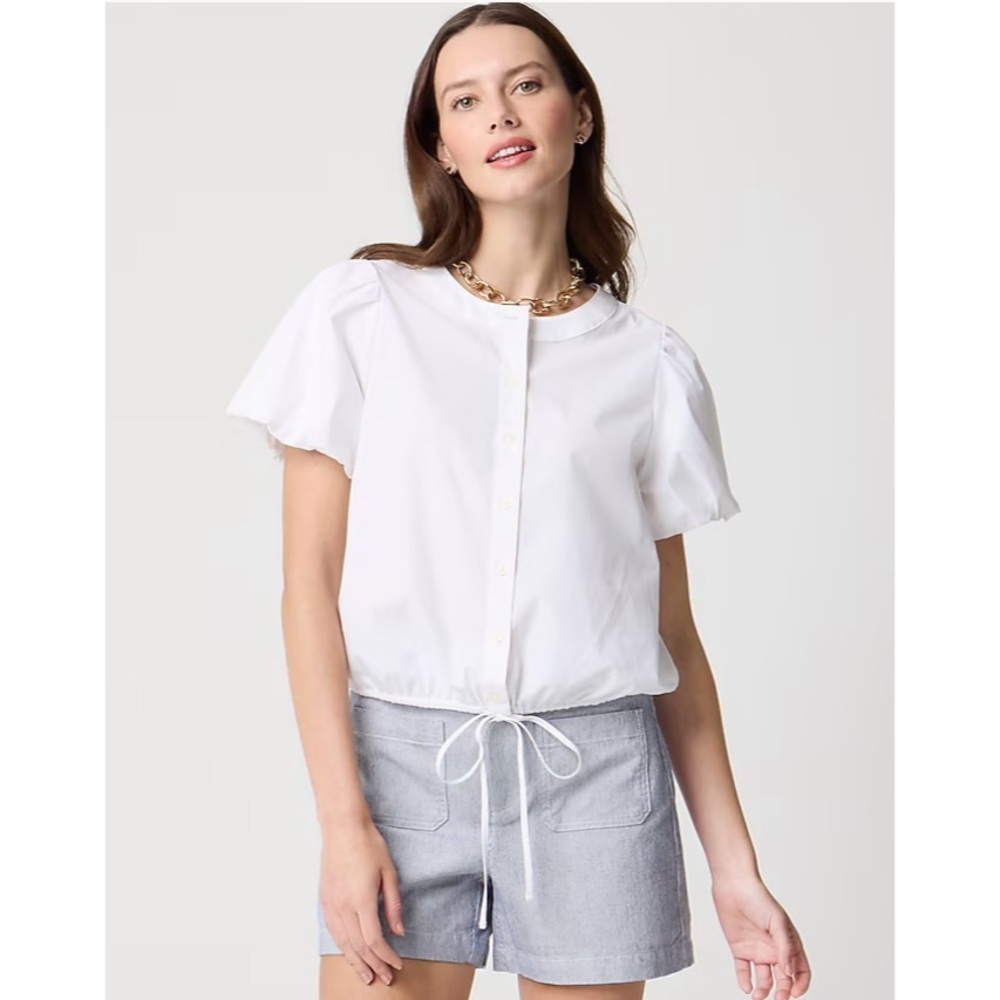 NWT J. Crew Puff-sleeve Tie-waist Top White
